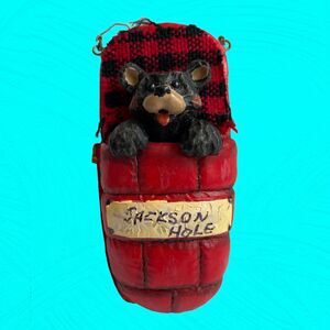 Vtg KSA Inc Kurt S Adler Christmas Ornament Black Bear In Red Sleeping Bag